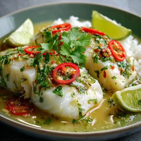 A plate of food with a bowl of sauce and lime wedges.