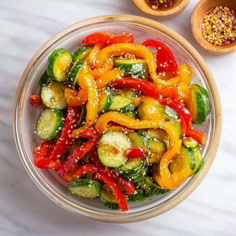 A bowl of cucumber and sweet pepper salad.
