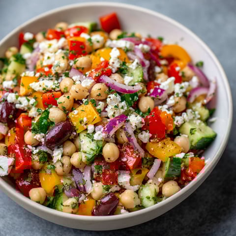 A bowl of Mediterranean Dense Bean Salad.