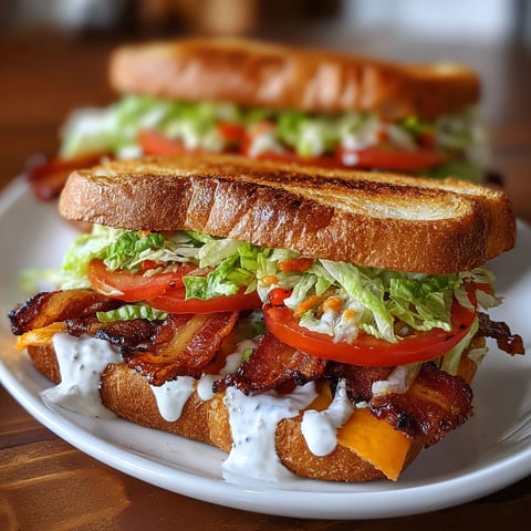 A sandwich with bacon and lettuce on a white plate.