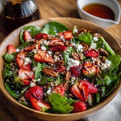 A bowl of salad with strawberries and pecans.