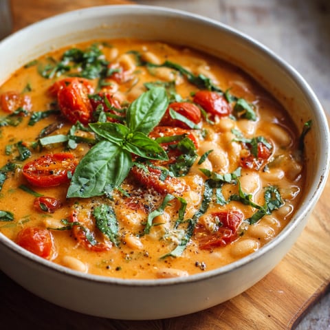 A bowl of creamy tomato white bean stew.