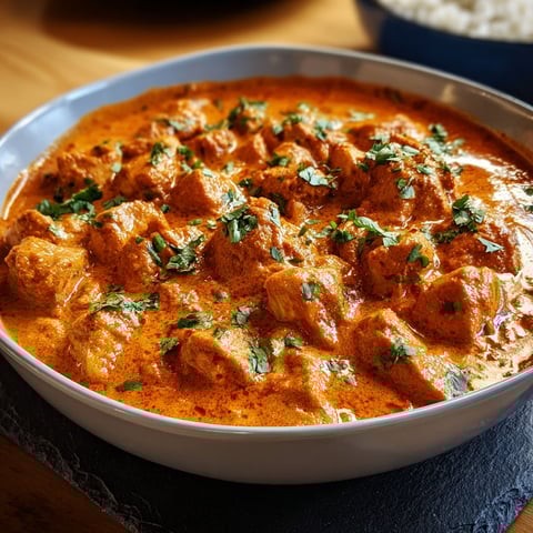 A bowl of chicken tikka masala.
