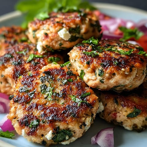 A plate of chicken patties with onions and parsley.