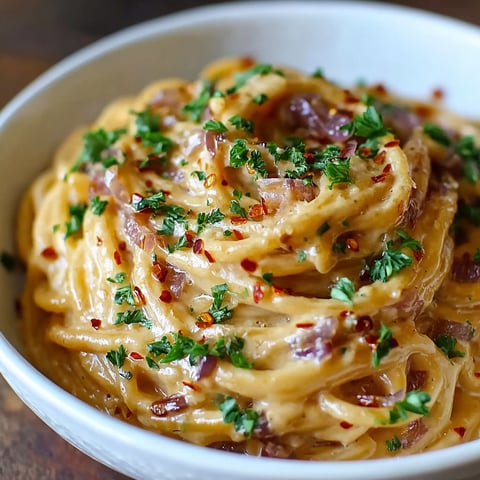 A bowl of pasta with chili oil and onions.