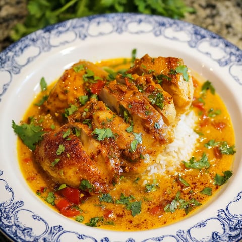 A plate of spicy Brazilian coconut chicken.