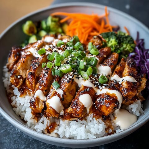 A bowl of Korean BBQ chicken with a creamy sauce.