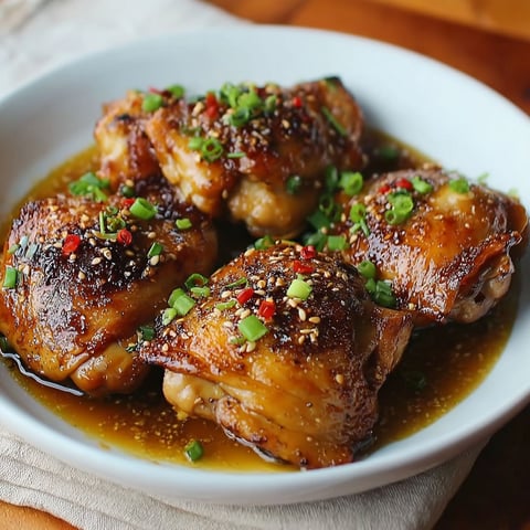 A plate of brown sugar soy sauce chicken thighs.