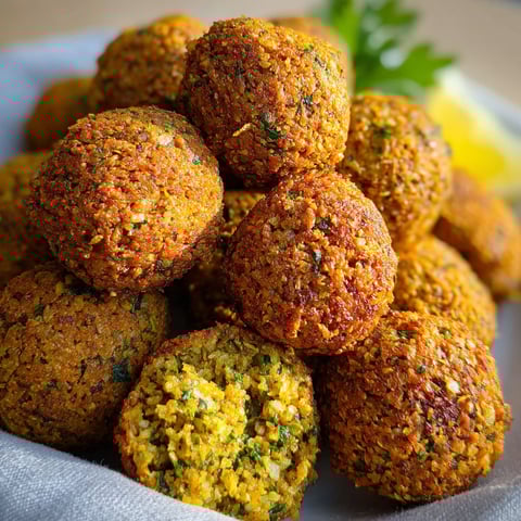 A bowl of crispy air fryer falafel ready in just 15 minutes.