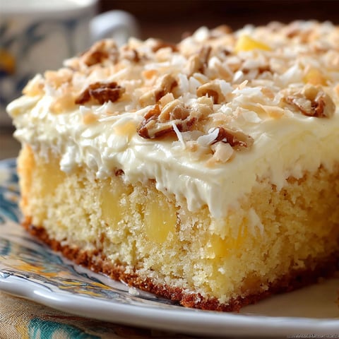A slice of pineapple cake on a plate.