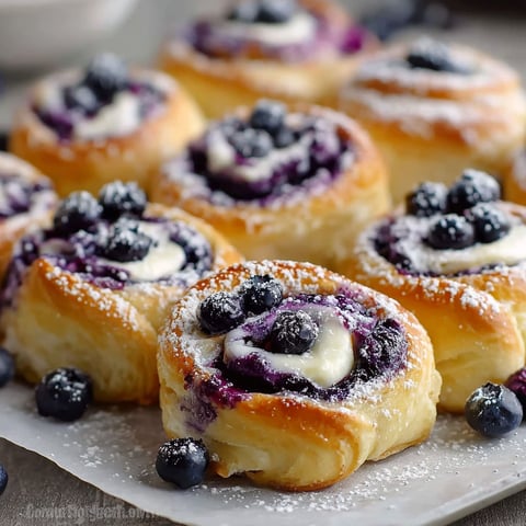 A plate of blueberry cheesecake rolls.