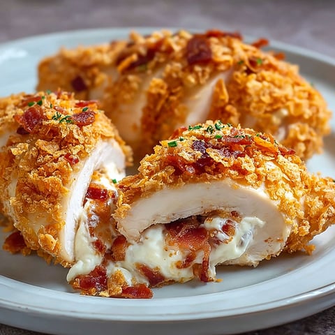 A plate of chicken with bacon and cream cheese.