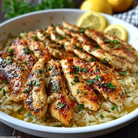 A plate of chicken scampi with lemon wedges on the side.