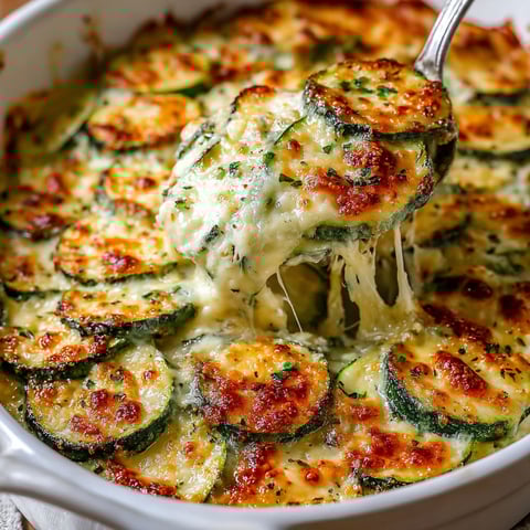 A baked dish with zucchini and cheese.