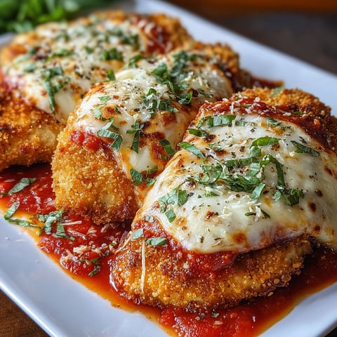 Golden breaded chicken parmesan on a white plate.