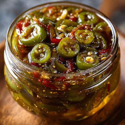 A jar of cowboy candy candied jalapenos.