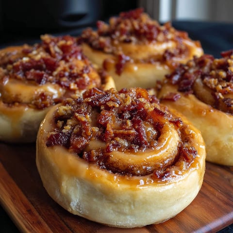 A plate of bacon cinnamon rolls.