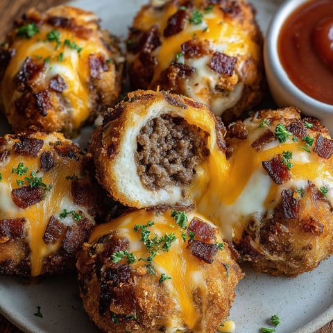 Bacon cheeseburger mozzarella bombs on a plate.