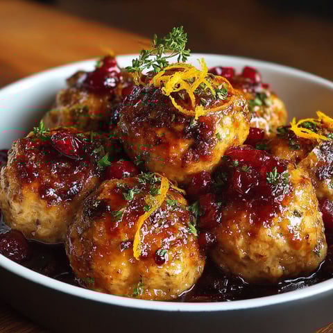 A plate of meatballs with orange and cranberry toppings.