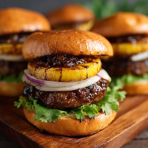 A plate of Hawaiian Teriyaki Beef Burgers.