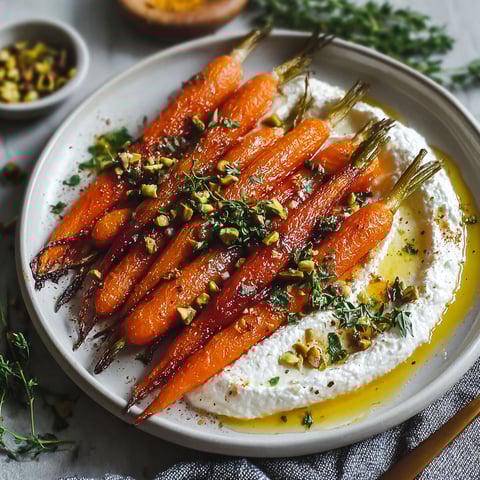 A plate of roasted carrots with ricotta.