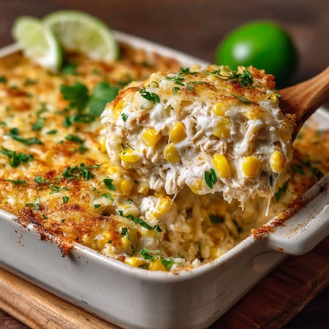 A white bowl filled with a delicious street corn chicken casserole.