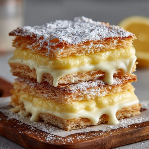 Three layers of vanilla custard cream squares.