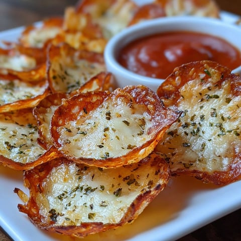 A plate of cheese and tomato sauce pizza chips.
