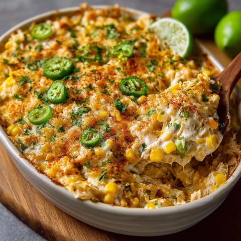 A dish of street corn chicken casserole.