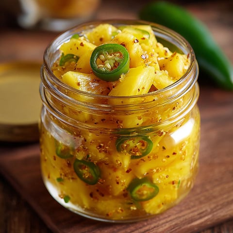 A jar of sweet pineapple jalapeno relish.