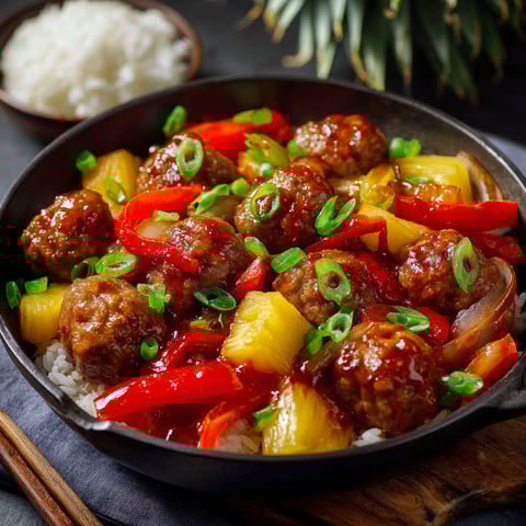 A bowl of meatballs with peppers and onions.
