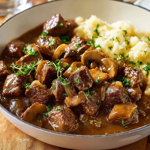 A plate of beef tips and gravy.