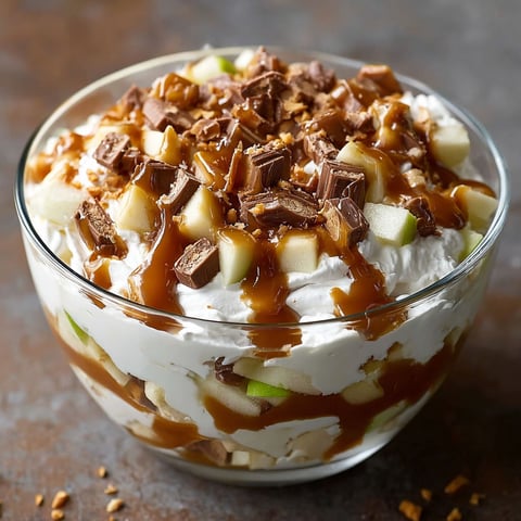 A bowl of Caramel Apple Snickers Delight.