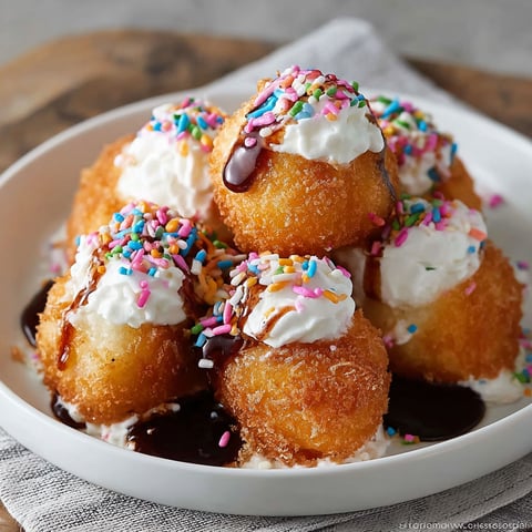A plate of crispy deep fried marshmallows.