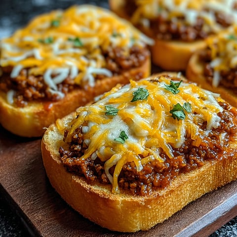 A slice of bread with a cheesy sloppy joe on top.