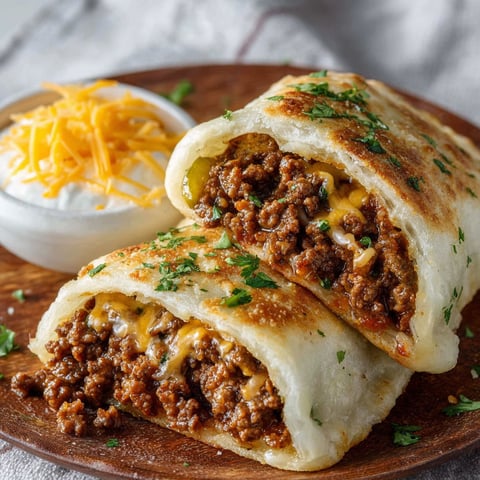 A cheesy beef taco on a plate.