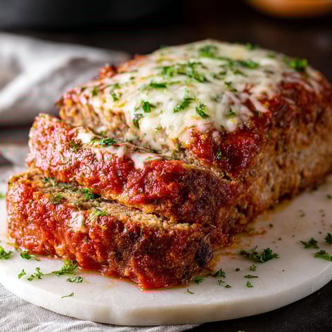 A slice of Italian meatloaf marinara cheese.