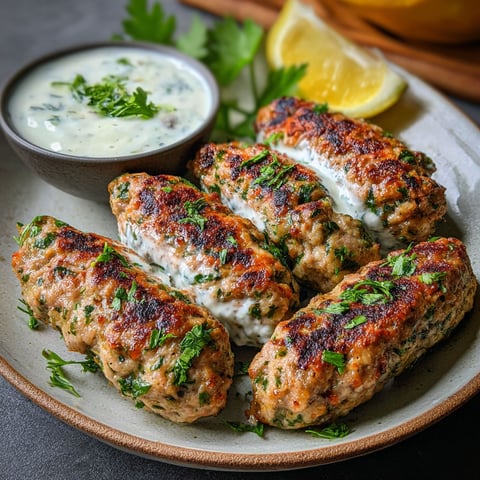 Chicken Kofta Garlic Yogurt Sauce.