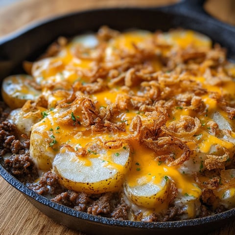 A delicious ground beef casserole with potatoes.