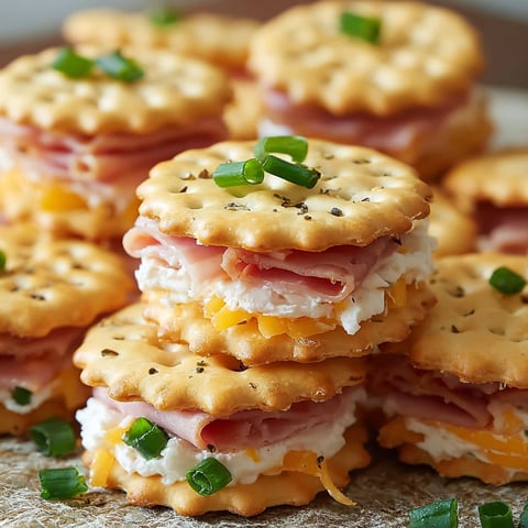 A stack of Ritz Cracker party sandwiches.