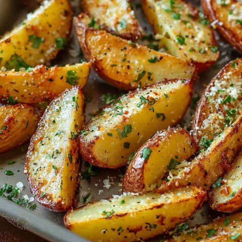 A plate of garlic Parmesan potato wedges.