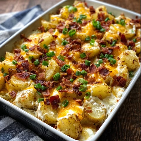 A dish of cheesy Mississippi Mud Potatoes.