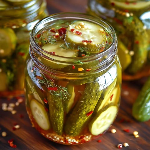 A jar of pickles with a spicy kick.