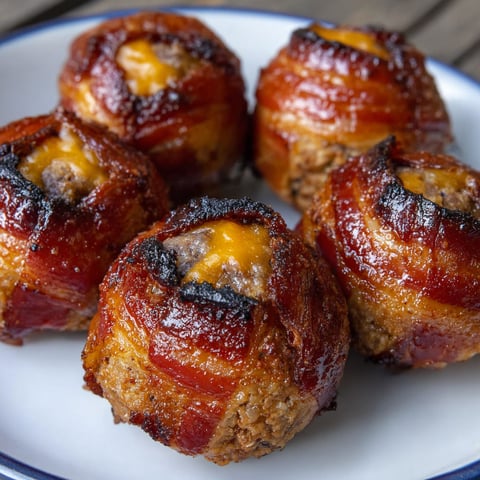 A plate of bacon wrapped chicken bites.