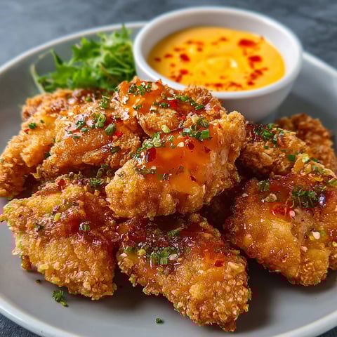 A plate of crispy juicy bang bang chicken.