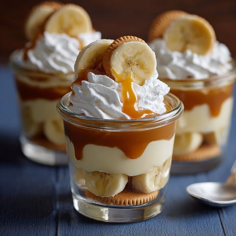 Three cups of banana pudding with whipped cream.