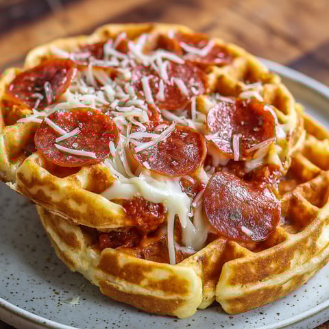 A plate of pizza stuffed waffles.