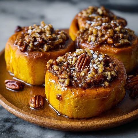 Three pieces of spiced pumpkin pecan sticky buns.