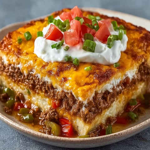 A John Wayne Casserole Bake with tomatoes and cheese.