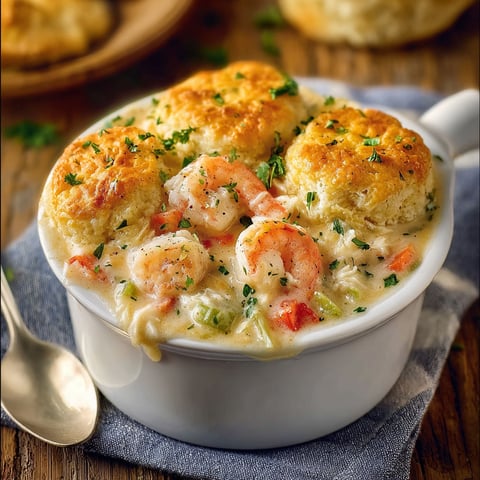 A bowl of Cheddar Bay Seafood Pie.